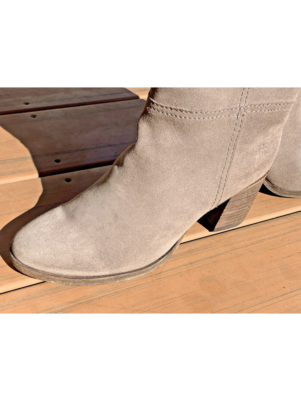 Frye Taupe Suede Leather Mid-Calf Western Cow Girl Boho Boots Women's 7B - Picture 12 of 15